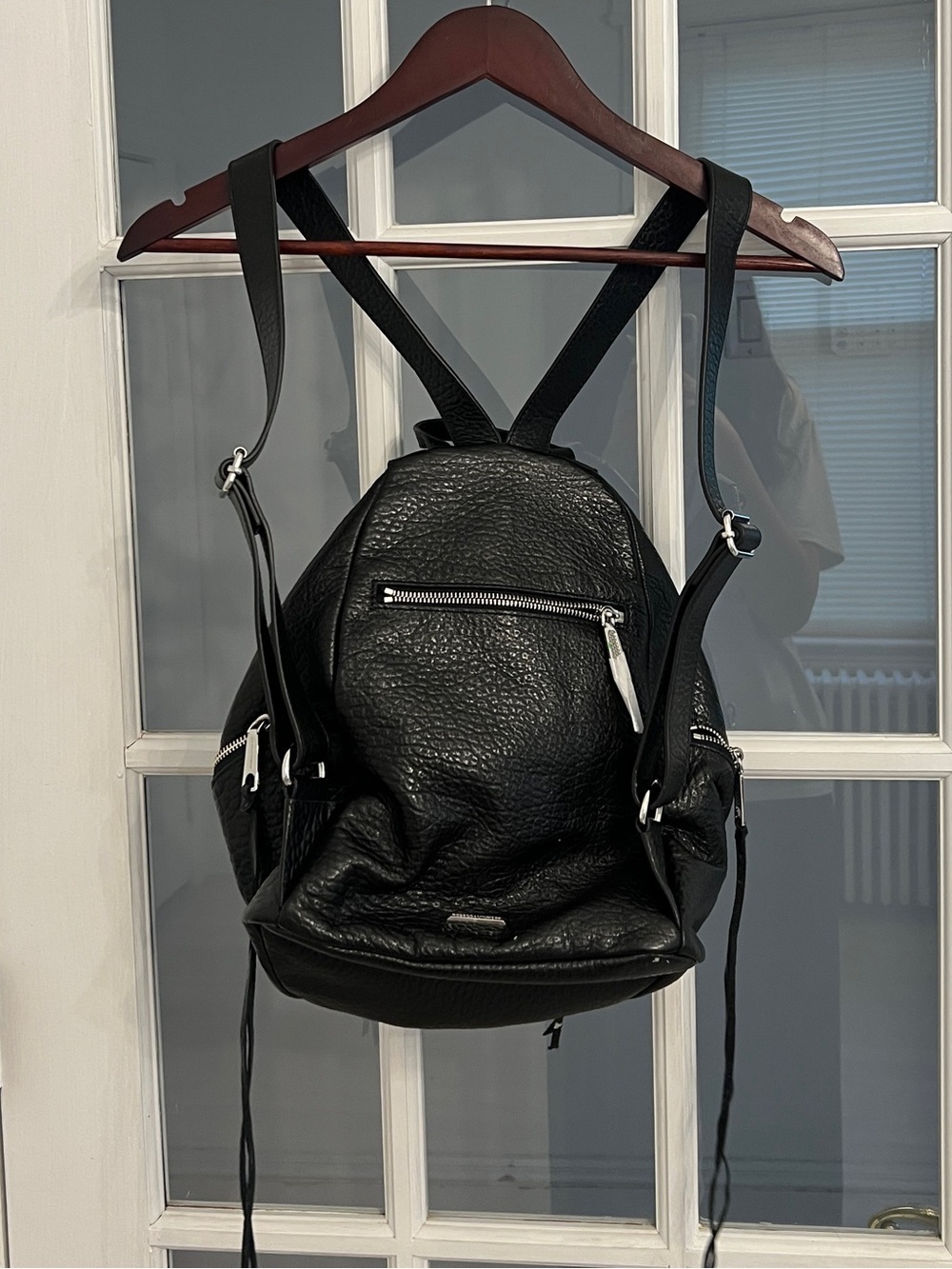REBECCA MINKOFF Women's Black Pebbled Leather Julian Backpack
